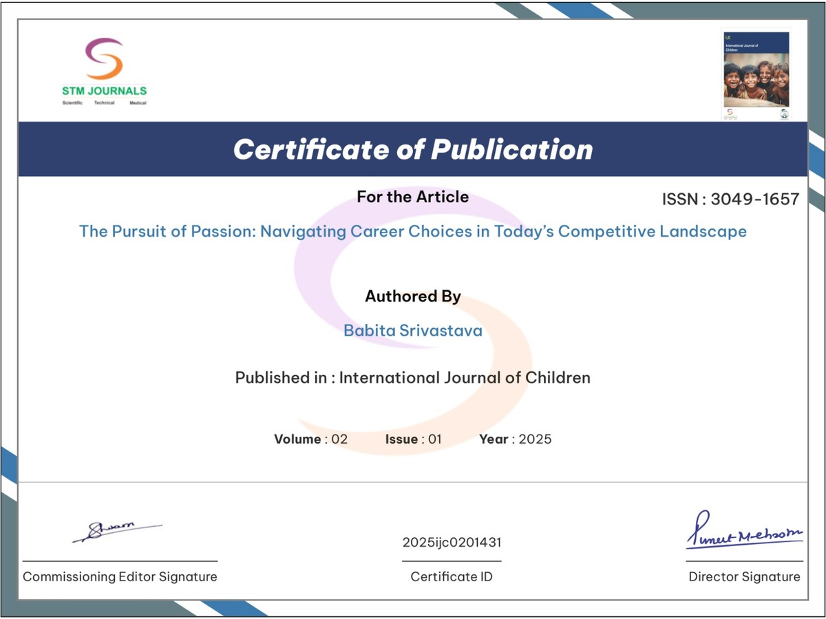 Certificate of publication, International Journal of Children